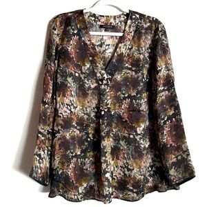 Lafayette 148 Patterned V Neck Silk Blouse
